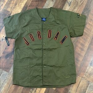 Nike Air Jordan Baseball Jersey Olive Green Orange Sz Medium NWT Standard Fit